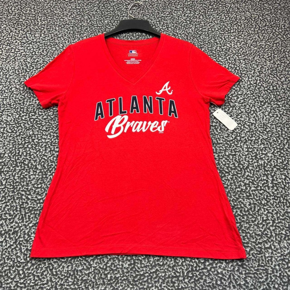 Atlanta Braves Shirt Women Medium Red MLB Short Sleeve V-Neck New M